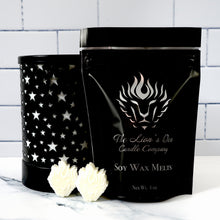 Load image into Gallery viewer, The Lion's Den Candle Company 100% Soy and Refills Hand Made White and Gold Black and Silver Wax Melts Sunshine