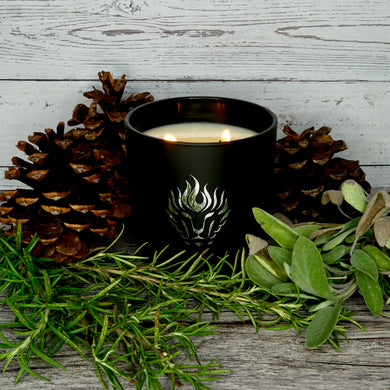 The Lion's Den Candle Company Rosemary Pine 100% Soy Candles and Refills White and Gold Black and Silver