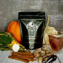 Load image into Gallery viewer, The Lion's Den Candle Company 100% Soy and Refills Hand Made White and Gold Black and Silver Wax Melts Pumpkin Chai