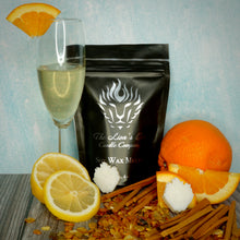 Load image into Gallery viewer, The Lion's Den Candle Company 100% Soy and Refills Hand Made White and Gold Black and Silver Wax Melts Mimosa