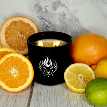 Load image into Gallery viewer, The Lion's Den Candle Company Citrus Blast 100% Soy Candles and Refills White and Gold Black and Silver