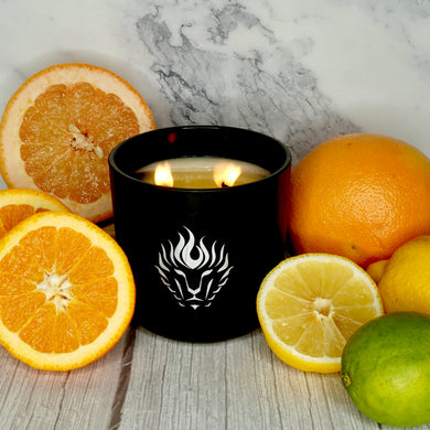 The Lion's Den Candle Company Citrus Blast 100% Soy Candles and Refills White and Gold Black and Silver