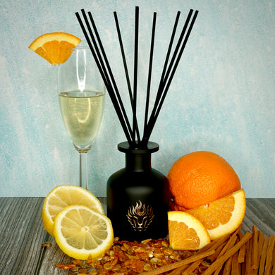 The Lion's Den Candle Company 5 oz Reed Diffuser and Refills White and Gold Black and Silver Mimosa