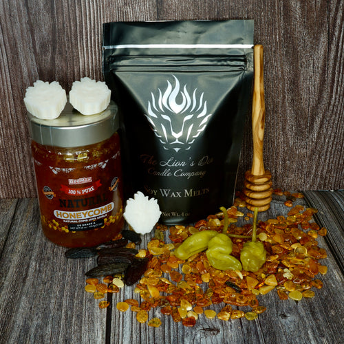 The Lion's Den Candle Company 100% Soy and Refills Hand Made White and Gold Black and Silver Wax Melts Spiced Honey