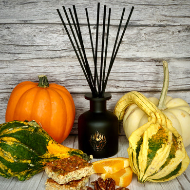 The Lion's Den Candle Company 5 oz Reed Diffuser and Refills White and Gold Black and Silver Pumpkin Caramel Crunch