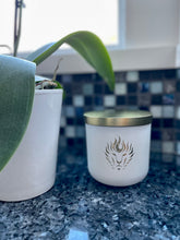 Load image into Gallery viewer, The Lion&#39;s Den Candle Company Subscribe and Save 100% Soy Candles Every Month 12 oz White and Gold
