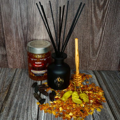 The Lion's Den Candle Company 5 oz Reed Diffuser and Refills White and Gold Black and Silver Spiced Honey