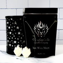 Load image into Gallery viewer, The Lion&#39;s Den Candle Company 100% Soy and Refills Hand Made White and Gold Black and Silver Wax Melts Spiced Honey

