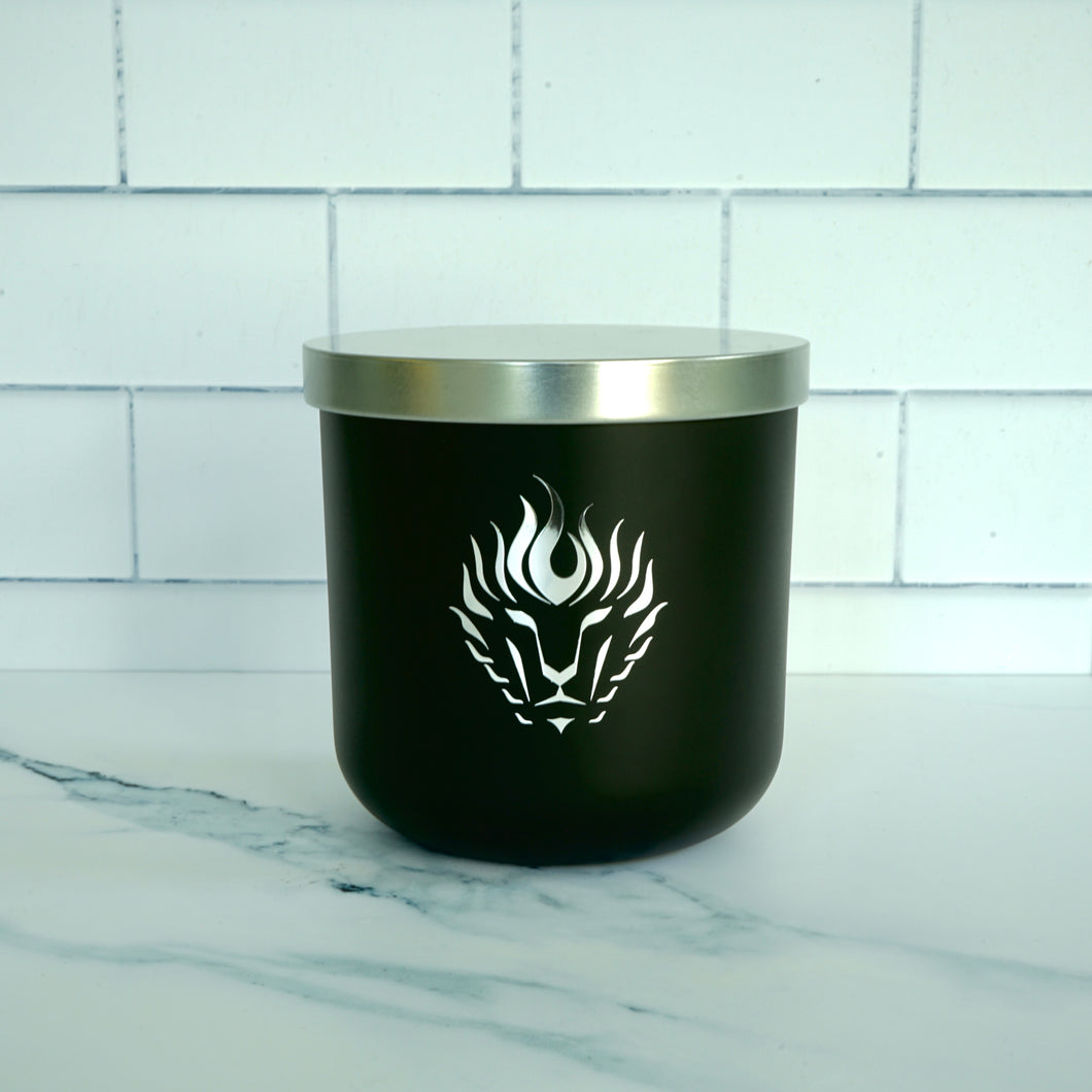 The Lion's Den Candle Company Pomegranate Cider 100% Soy Candles and Refills White and Gold Black and Silver