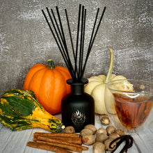 Load image into Gallery viewer, The Lion&#39;s Den Candle Company 5 oz Reed Diffuser and Refills White and Gold Black and Silver Pumpkin Chai
