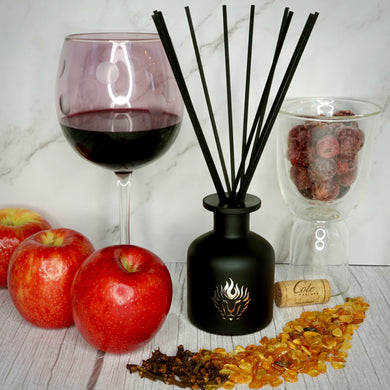The Lion's Den Candle Company Black Cherry Merlot Reed Diffuser and Refills White and Gold Black and Silver